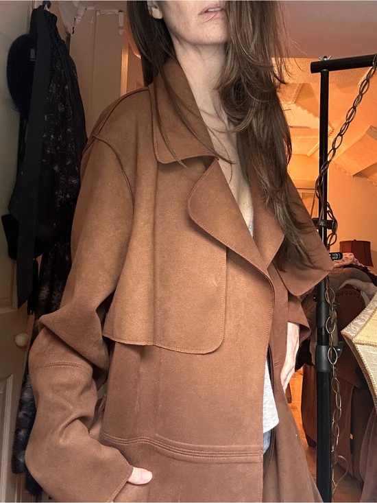 H&M Jackets & Blazers - H&M Cognac Faux Suede Draped Trench Duster Coat